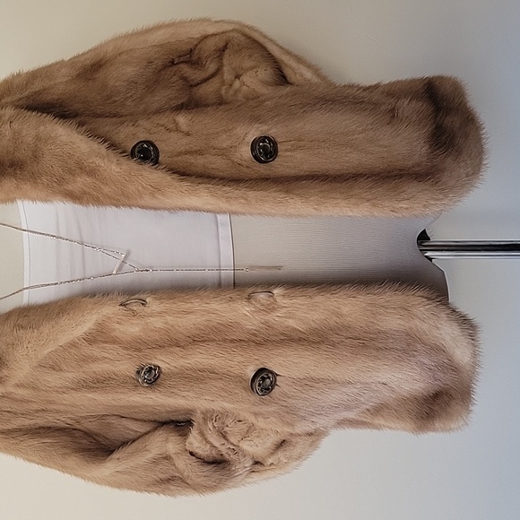 TRUE Vintage Caramel Brown MINK Fur Coat size Small Embroidery lined - Picture 8 of 13